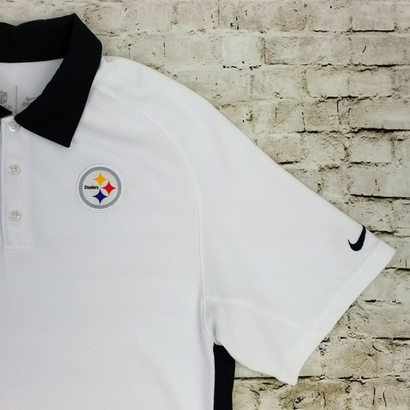 Nike Dri Fit Short Sleeve Pittsburg Steelers Logo Polo Shirt Mens White Small - Picture 4 of 13
